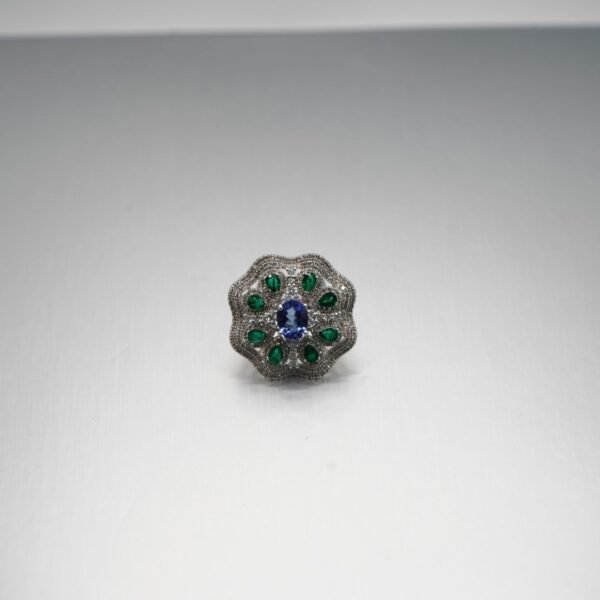 Floral Elegance Sapphire & Emerald Diamond Ring - Image 4