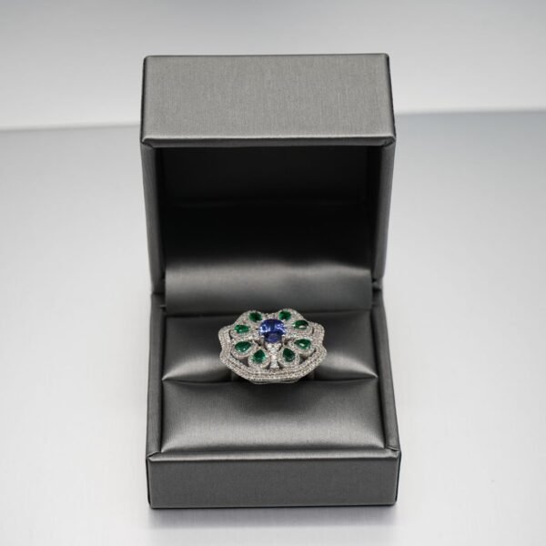 Floral Elegance Sapphire & Emerald Diamond Ring