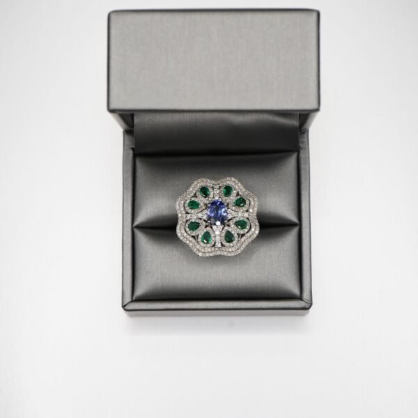 Floral Elegance Sapphire & Emerald Diamond Ring - Image 2