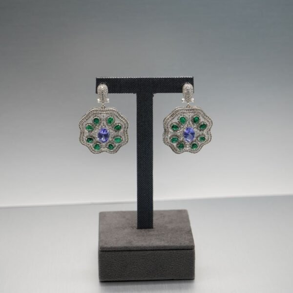 Sapphire Bloom Diamond & Emerald Earrings