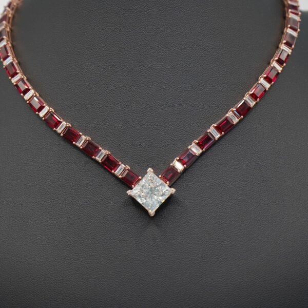 Crimson Elegance Ruby Diamond Necklace - Image 3